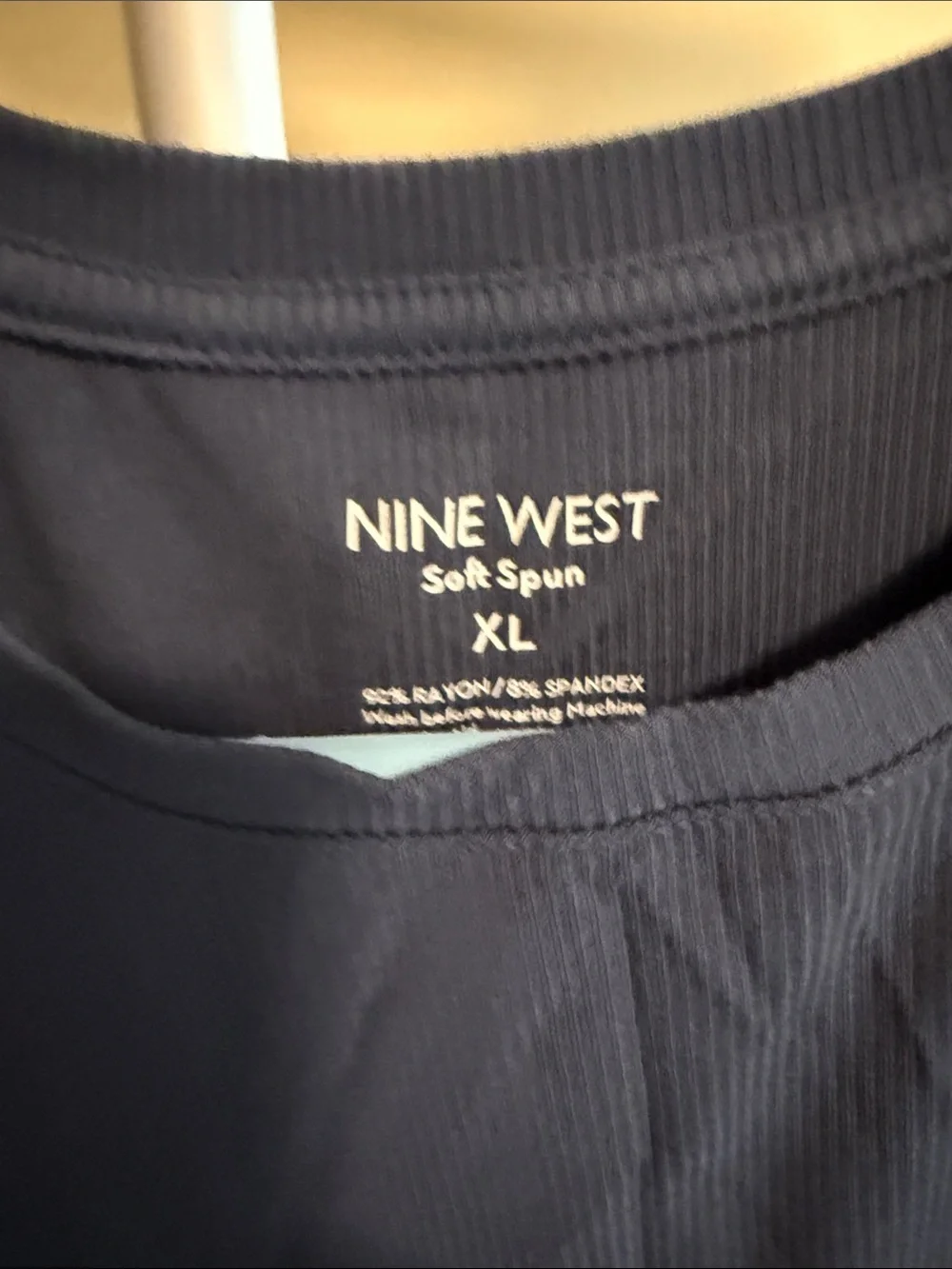 Nine West Navy Ribbed Crewneck Short Sleeve Top - Picture 2 of 3